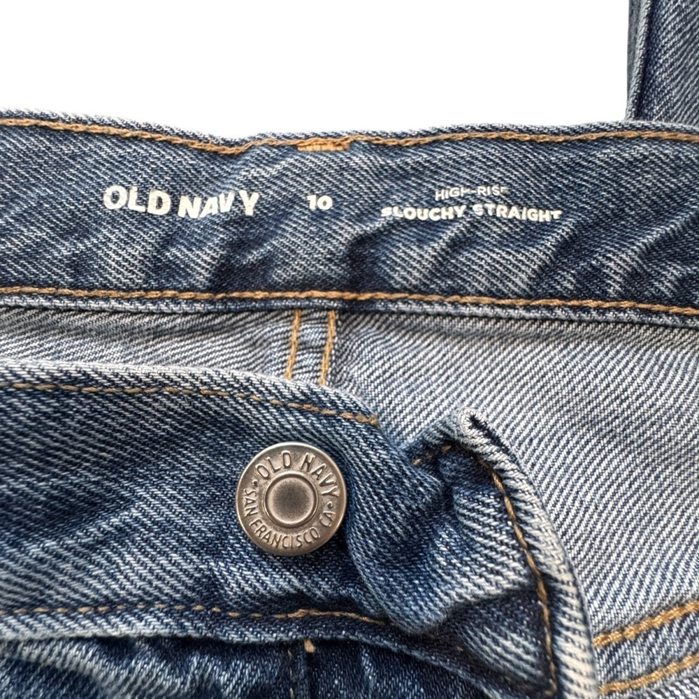 Old Navy Women’s Jeans Size 10 High Rise Slouchy Straight Button Fly Blue Denim - Picture 7 of 8